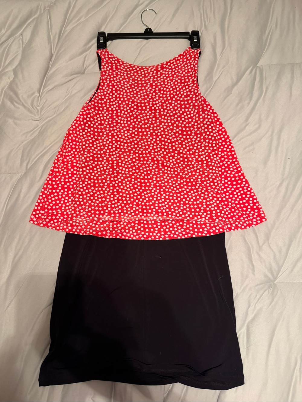 Espresso Women’s Red Polka Dot Layered Knee Length Dress - Picture 3 of 4